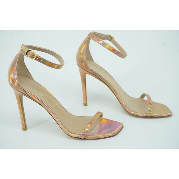 Stuart Weitzman Nudistcurve 100 Hologram Ankle Strappy Sandals Size 7 $475 pink - Picture 7 of 9
